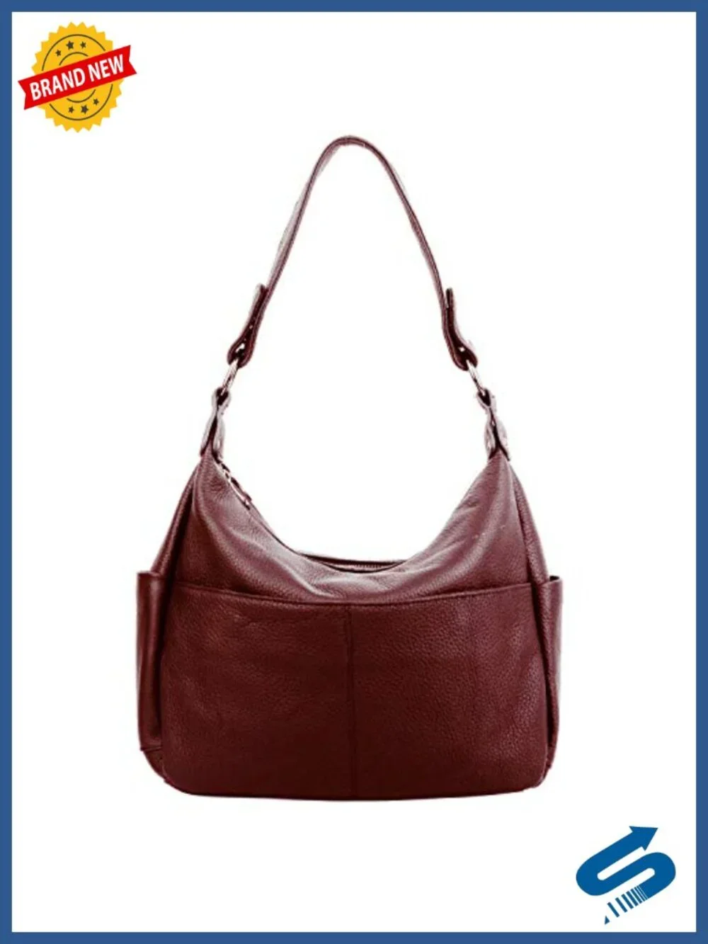 Genuine Leather Hobo Bag with Double Zipper Pockets & Crossbody Strap